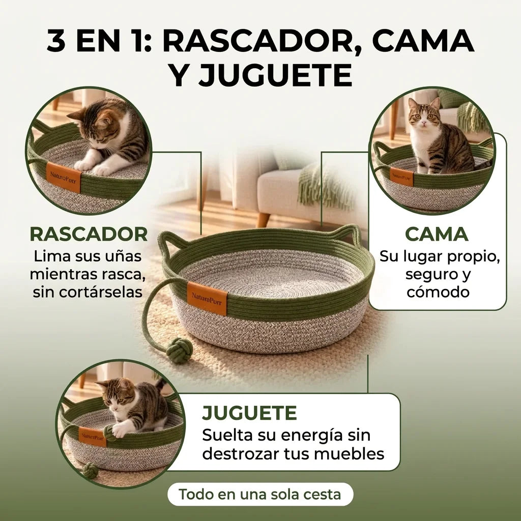 Cesta NaturaPurr™ — Rascador Natural 3 en 1